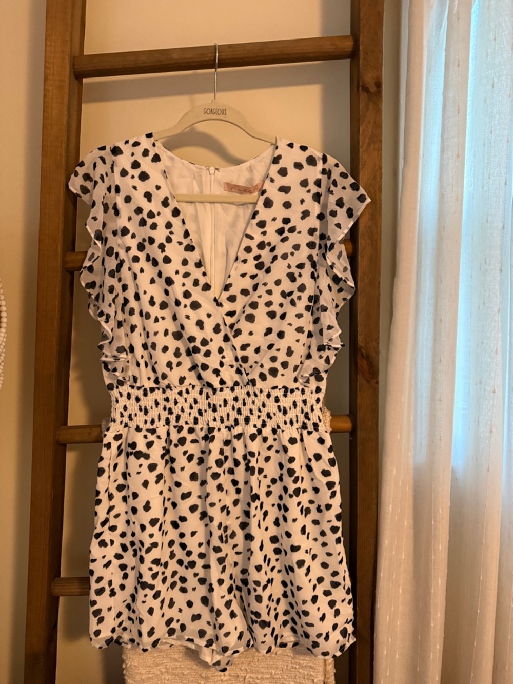 Hutch White Romper with Black Spot Print